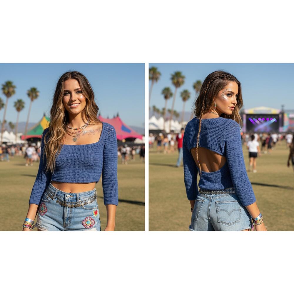 Free People Beach Crochet Button‑Side Crop Top — Size Large